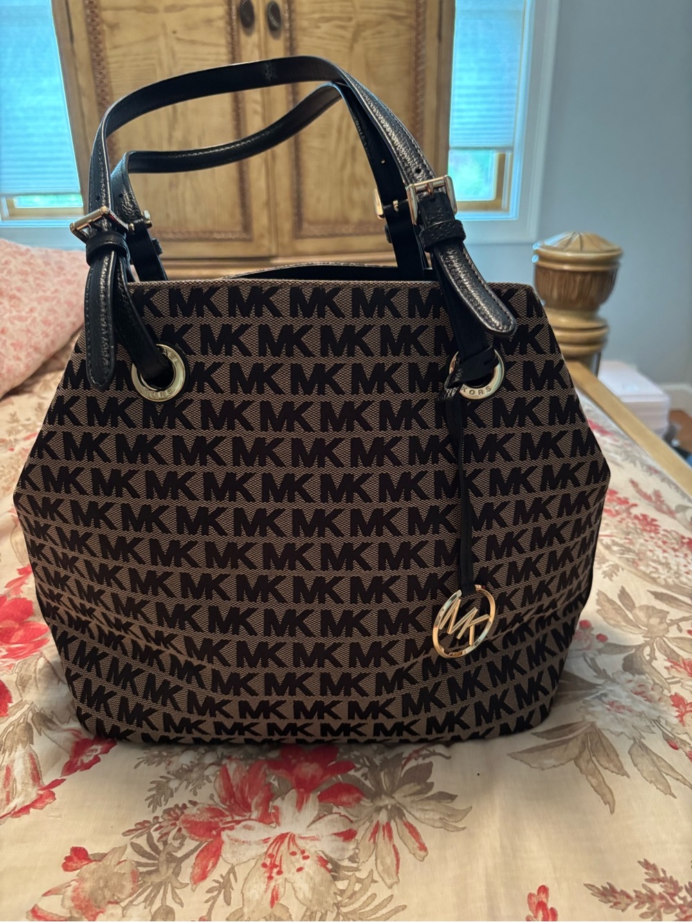 Michael Kors Brown MK Logo Satchel with Gold Hardware